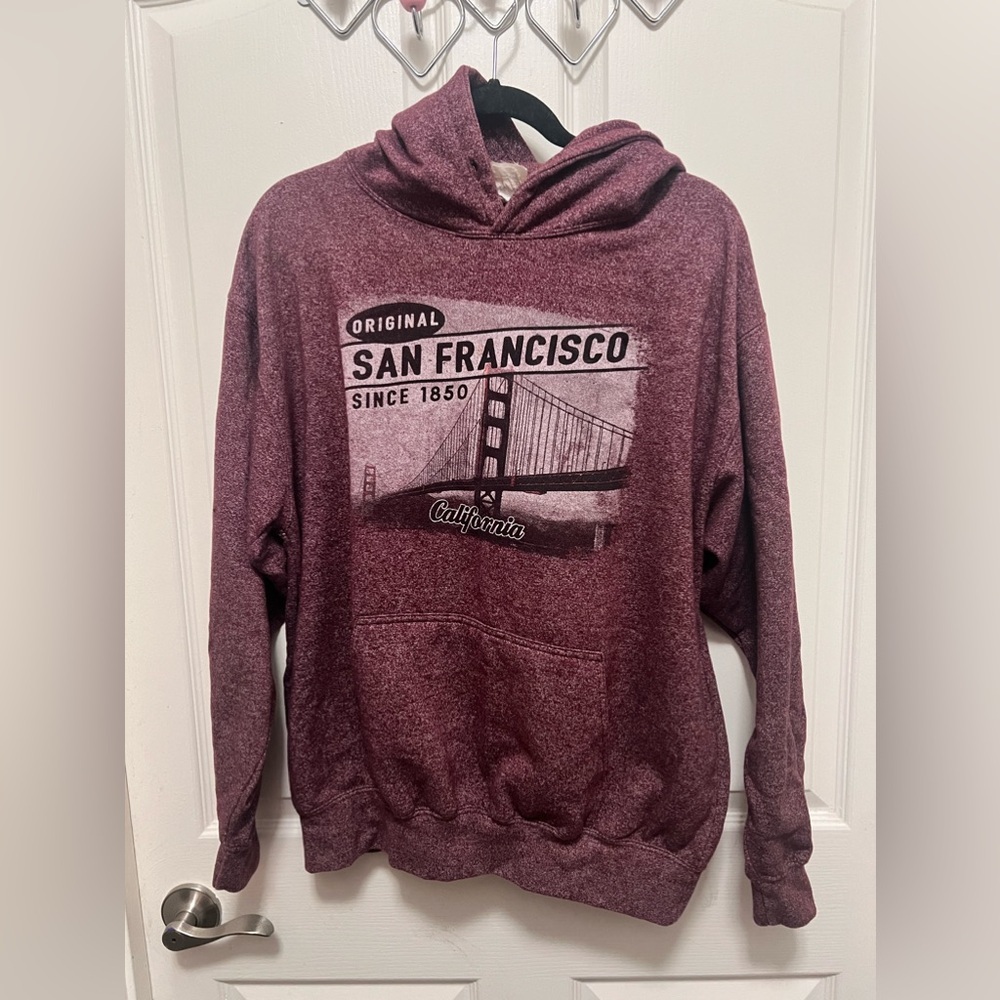 San Francisco Burgundy Hoodie Unisex Golden Gate Bridge Size L